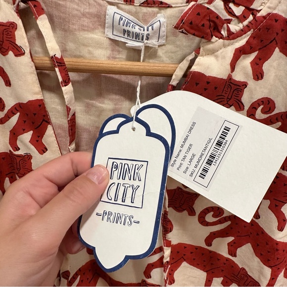 NWT Tuckernuck Pink City Prints Red Cream Block Print Tiger Maxi Dress Large - Picture 12 of 16